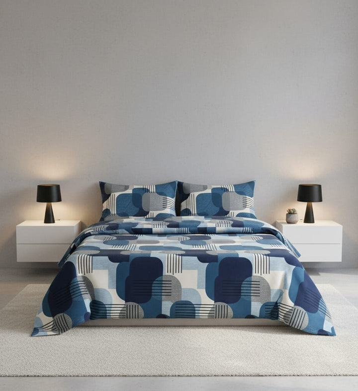 Modern Geometric Blue Cotton Bedsheet Set-BS01
