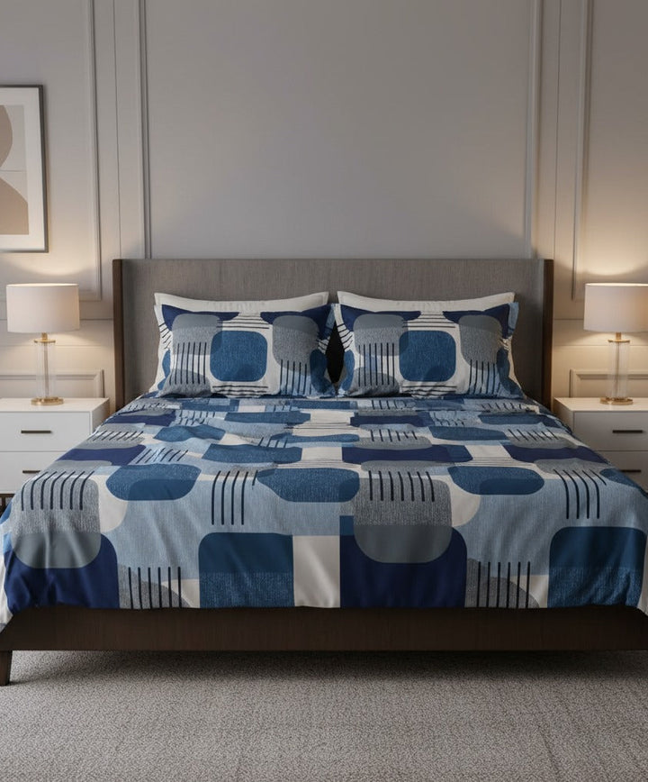 Modern Geo Blue Abstract  – cotton Bedsheet Set 02