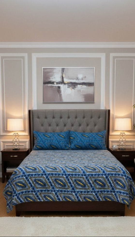 Majestic Blue Diamond Pattern – cotton Bedsheet Set 09
