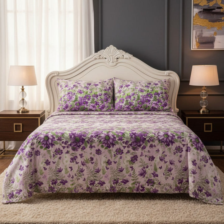 Purple Petals Paradise – cotton Bedsheet Set 10