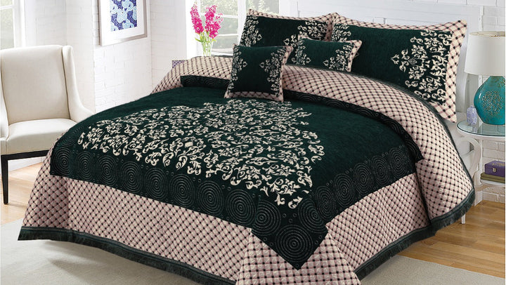 Green Turkish Velvet Jacuard Bedsheet Set - 01