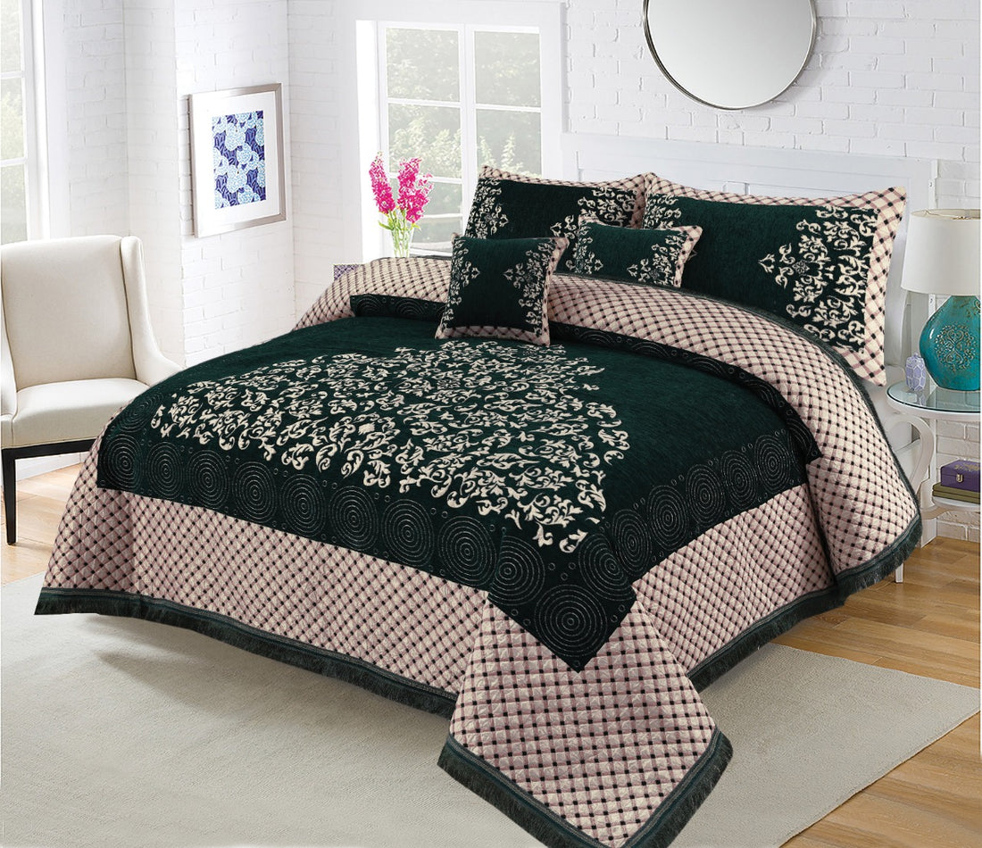 Green Turkish Velvet Jacuard Bedsheet Set - 01