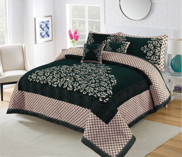 Green Turkish Velvet Jacuard Bedsheet Set - 01