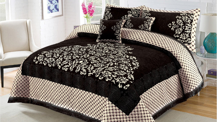 Brown Turkish Velvet Jacuard Bedsheet Set - 03