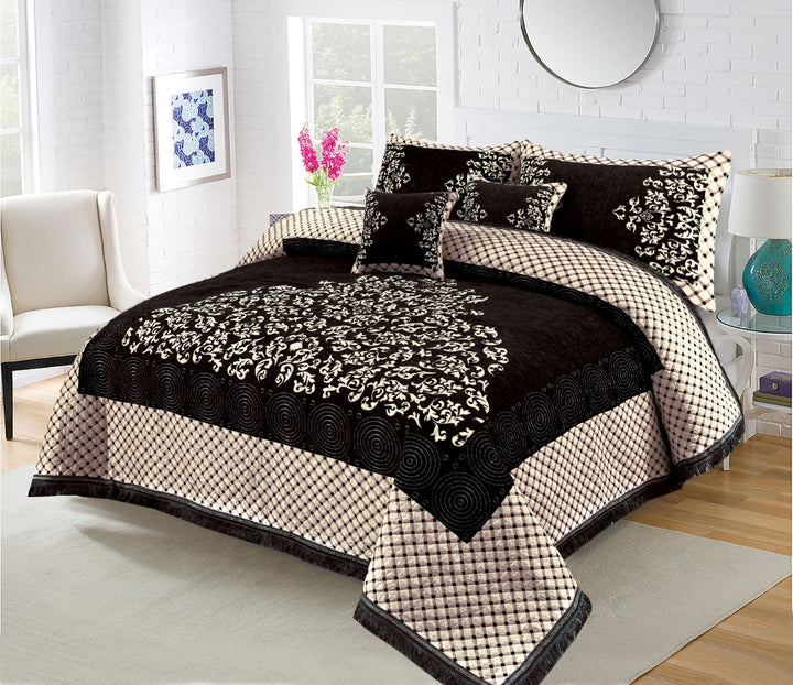 Brown Turkish Velvet Jacuard Bedsheet Set - 03