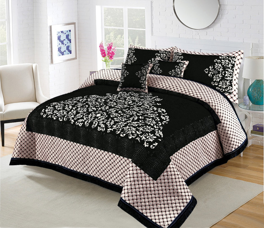 Black Turkish Velvet Jacuard Bedsheet Set - 05