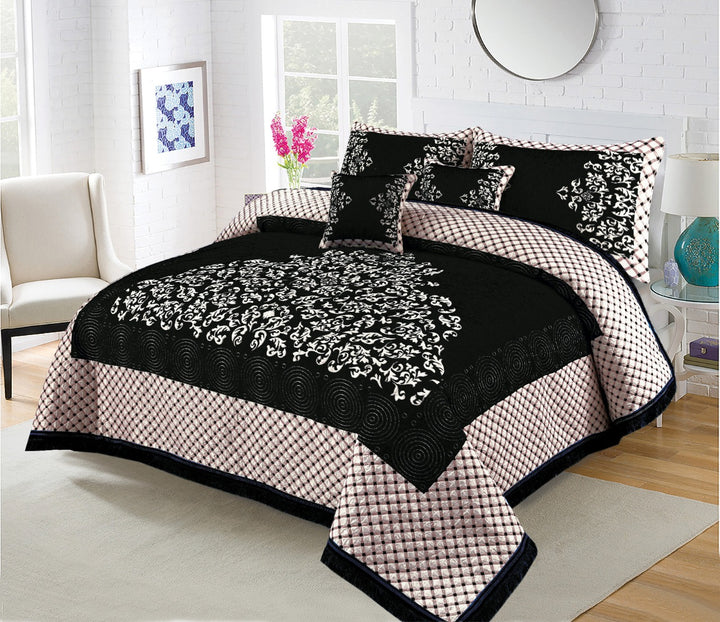 Black Turkish Velvet Jacuard Bedsheet Set - 05
