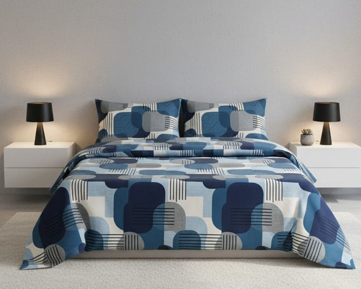 Modern Geometric Blue Cotton Bedsheet Set-BS01