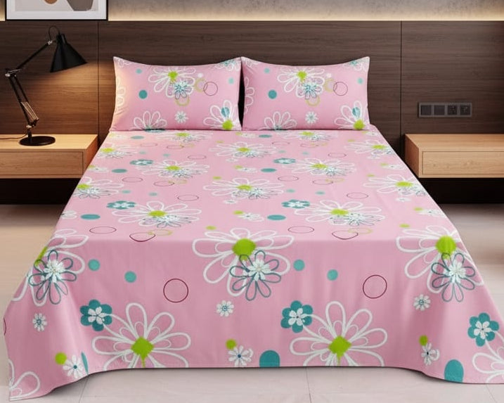 Elegant Floral Mandala Pink Cotton Bedsheet Set-BS03