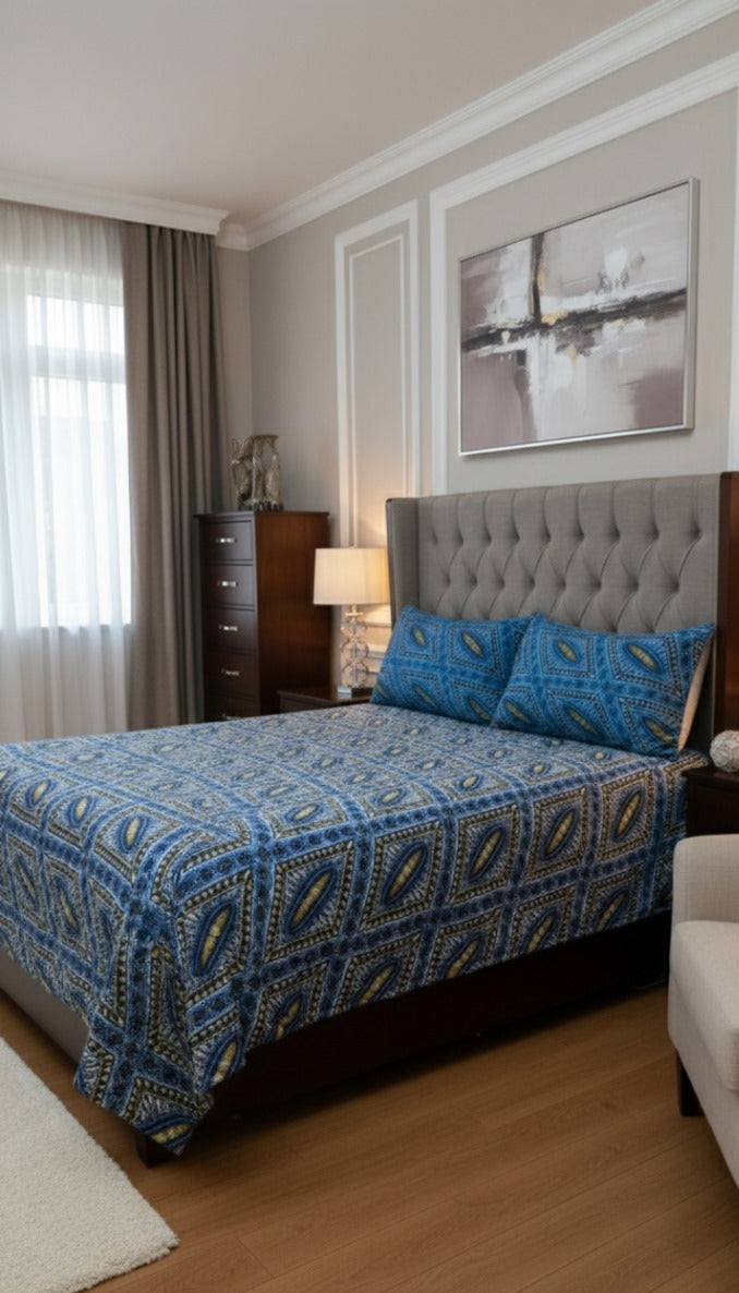 Majestic Blue Diamond Pattern – cotton Bedsheet Set 09