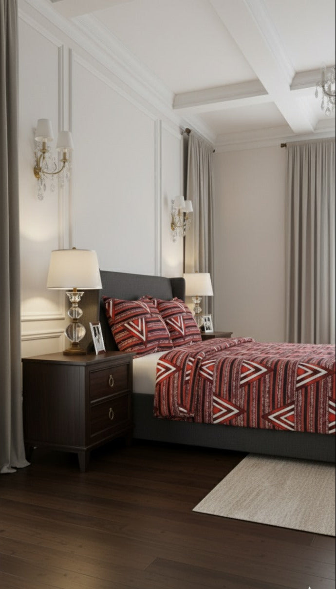 Crimson Geometric Elegance – cotton Bedsheet Set 06