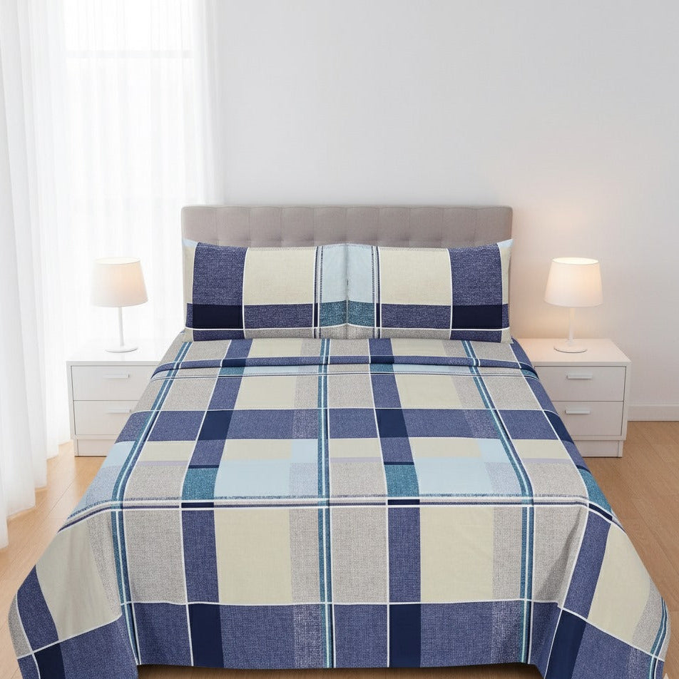 Premium Cotton Checkered - cotton Bedsheet Set